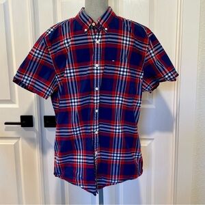 Tommy Hilfiger Men's Shirt Size XL Blue Red White Custom Fit‎ Short Sleeve